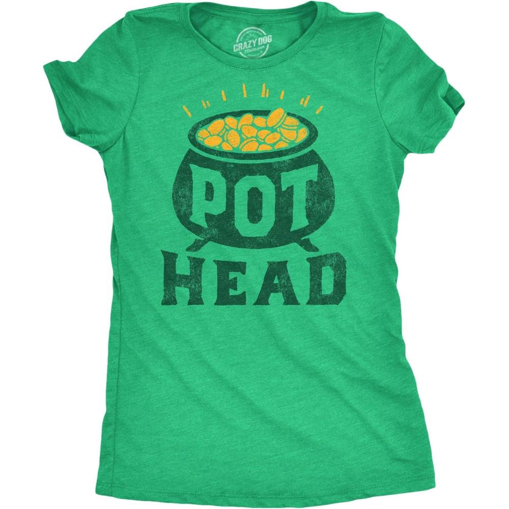 imageWomens Funny T Shirt Pot Head St Patricks Day Sarcastic Tee for LadiesHeather Green Pot Head