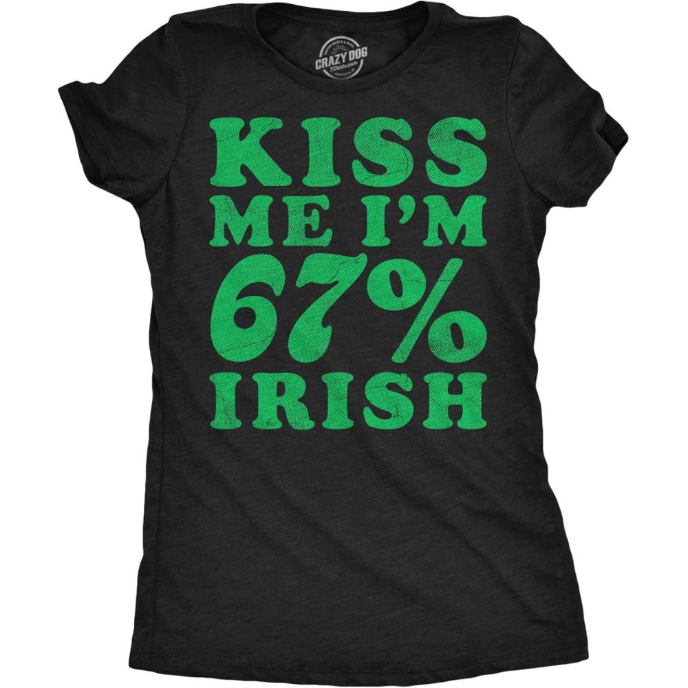 imageWomens Funny T Shirts Kiss Me Im 67 Percent Irish Sarcastic St Patricks Day Viral Tee for Ladies