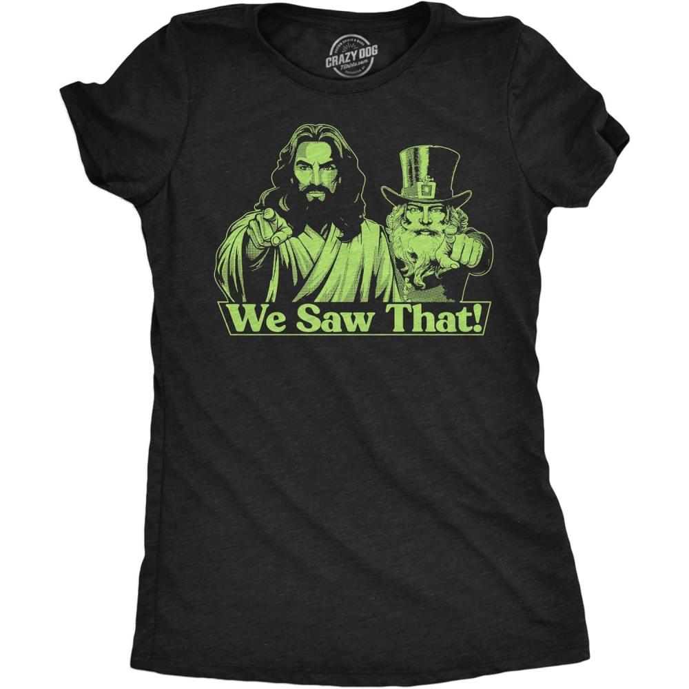 imageWomens Funny T Shirts We Saw That Jesus Leprechaun Sarcastic St Patricks Day Graphic Tee for Ladies