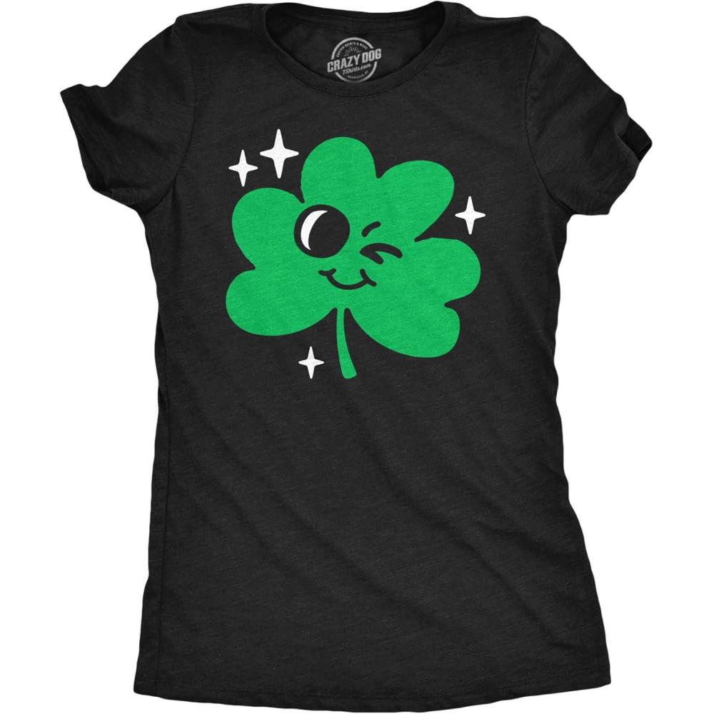imageWomens Funny T Shirts Winking Clover Sarcastic St Patricks Day Tee for Ladies