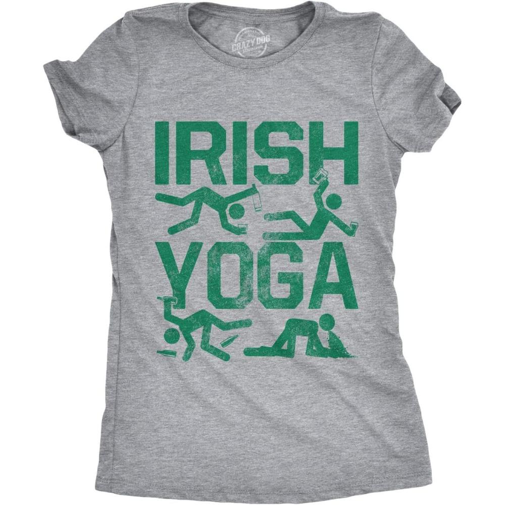 imageWomens Irish Yoga T Shirt Funny Saint Patricks Day Drinking Tee St Patty GraphicLight Heather Grey