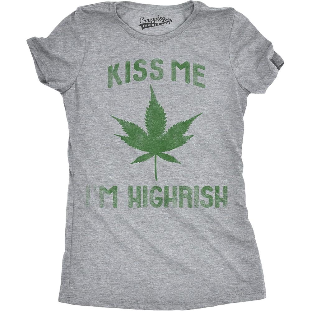 imageWomens Kiss Me Im Highrish Funny Saint Patricks Day T Shirt St Pattys ShamrockLight Heather Grey