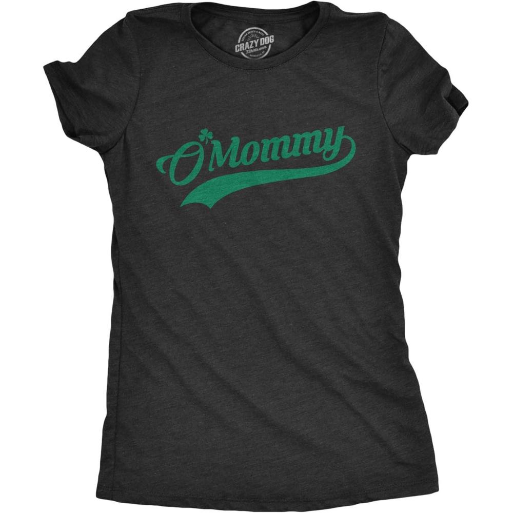 imageWomens O Mommy T Shirt Funny Saint Patricks Day Irish Mom St Patty Tee CloverHeather Black
