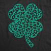 Womens Leopard Print Clover T Shirt Funny Cute Green Glitter St Paddys Day Shamrock Tee for Ladies(Heather Black – Leopard Print Clover)