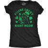Womens Funny T Shirts Feline Lucky Right Meow Sarcastic St Patricks Day Kitten Graphic Tee for Ladies