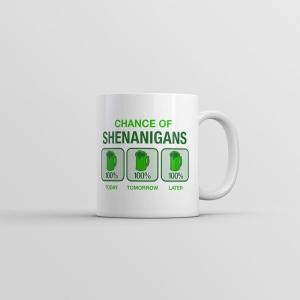 Chance Of Shenanigans Mug Funny St Patricks Day Graphic Coffee Cup – 11oz Microwave Safe Insulated Drinking Cup