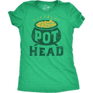 Womens Funny T Shirt Pot Head St Patricks Day Sarcastic Tee for Ladies(Heather Green – Pot Head)