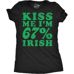Womens Funny T Shirts Kiss Me Im 67 Percent Irish Sarcastic St Patricks Day Viral Tee for Ladies