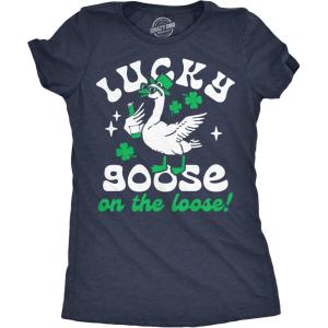 Womens Funny T Shirts Lucky Goose On The Loose Sarcastic St Patricks Day Tee for Ladies