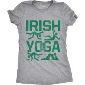 Womens Irish Yoga T Shirt Funny Saint Patricks Day Drinking Tee St Patty Graphic(Light Heather Grey)