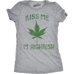 Womens Kiss Me Im Highrish Funny Saint Patricks Day T Shirt St Pattys Shamrock(Light Heather Grey)