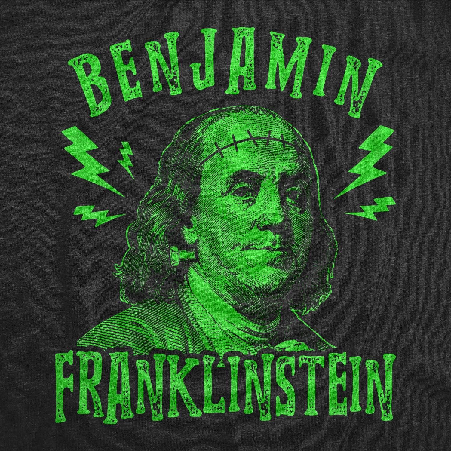 imageMens Benjamin Franklinstein T Shirt Funny Halloween Frankenstein Ben Franklin USA Graphic TeeHeather Black