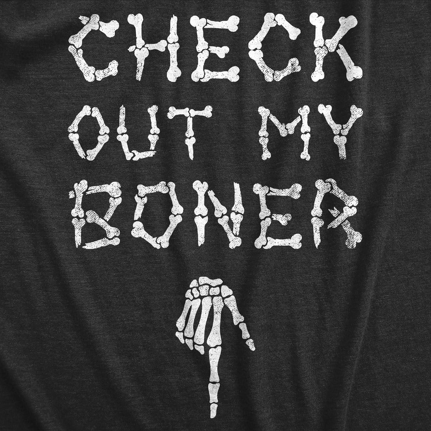 imageMens Check Out My Boner T Shirt Funny Halloween Skeleton Bones Adult Joke Tee for GuysHeather Black Boner