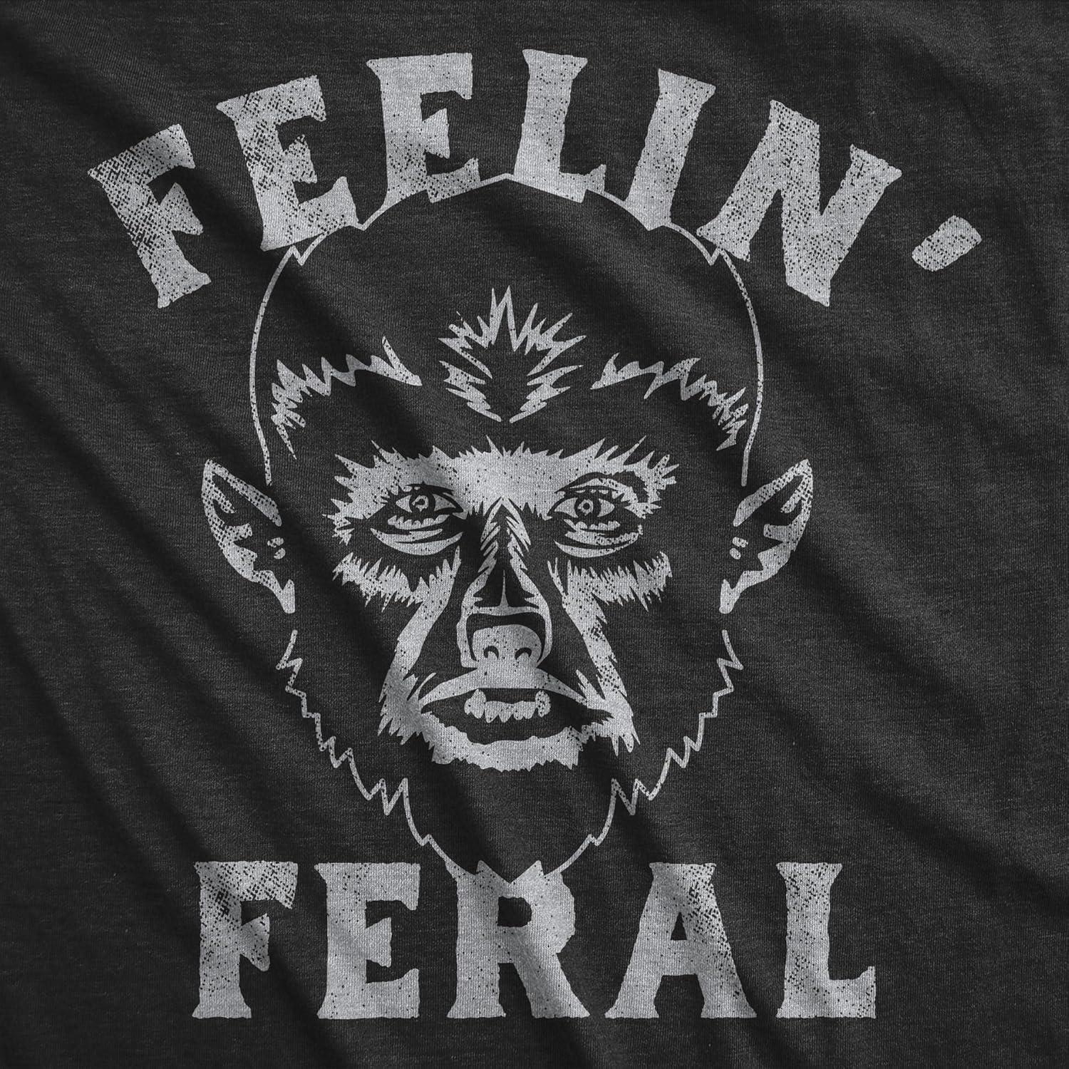 imageMens Funny T Shirts Feelin Feral Sarcastic Halloween Werewolf Graphic Tee for Men