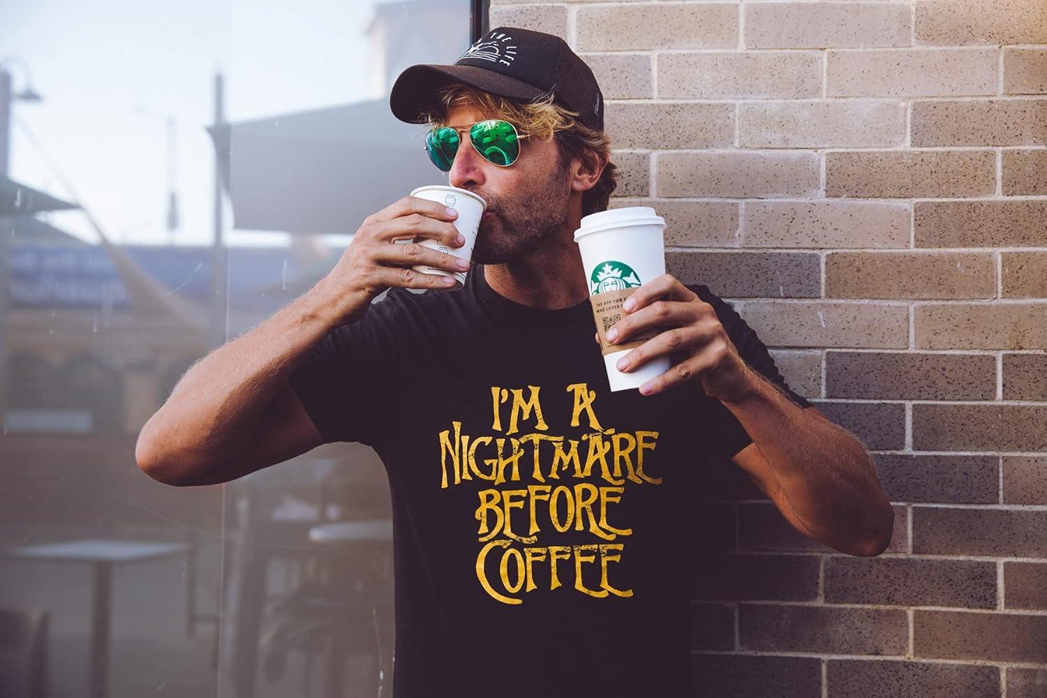 imageMens Im A Nightmare Before Coffee T Shirt Funny Christmas Movie TeeHeather Black