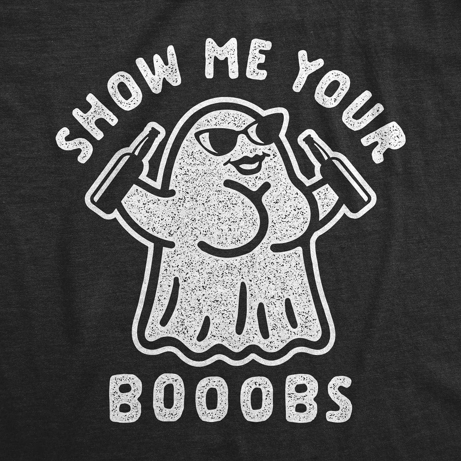 imageMens Show Me Your Booobs T Shirt Funny Halloween Tits Ghost Beer TeeHeather Black