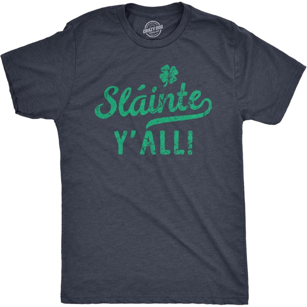 imageFunny Irish Drinking Shirt for Men Slinte YAll St Patricks Day Tee Shamrock Lucky Clover OutfitHeather Navy Slainte