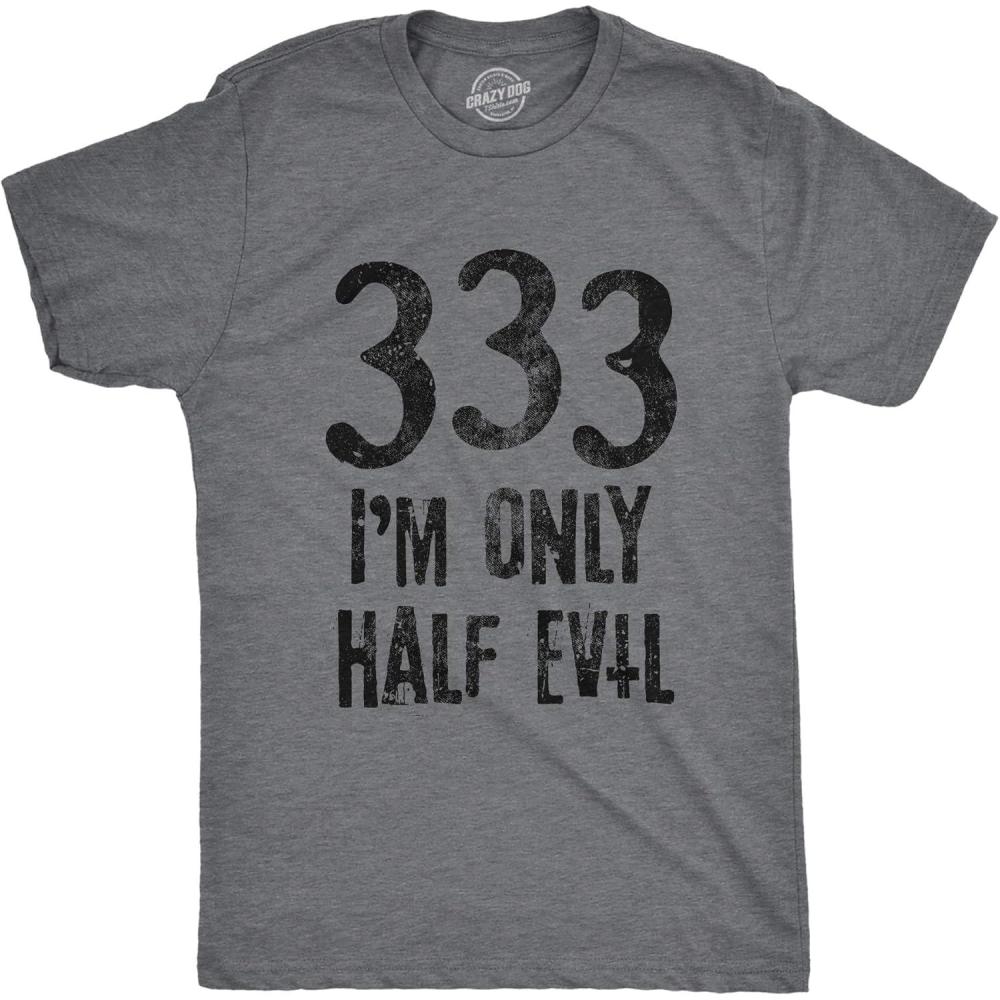 imageMens 333 Im Only Half Evil T Shirt Funny Halloween Party Devil 666 Graphic TeeDark Heather Grey