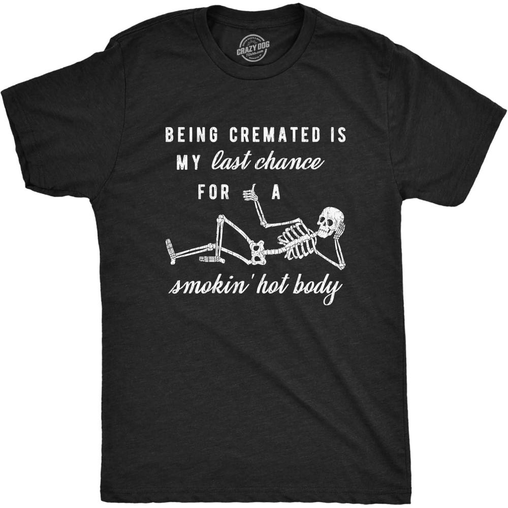 imageMens Being Cremated Smoking Hot Body Hilarious Halloween Skeleton TShirtHeather Black
