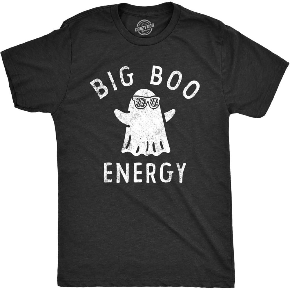 imageMens Big Boo Energy T Shirt Funny Spooky Halloween Bed Sheet Ghost Tee for GuysHeather Black Boo