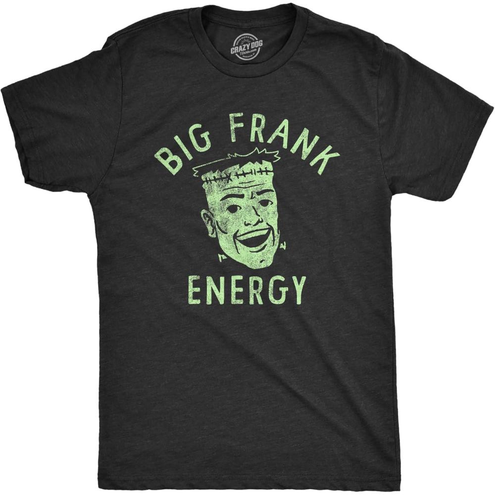 imageMens Big Frank Energy T Shirt Funny Spooky Halloween Frankenstein Tee for GuysHeather Black Frank