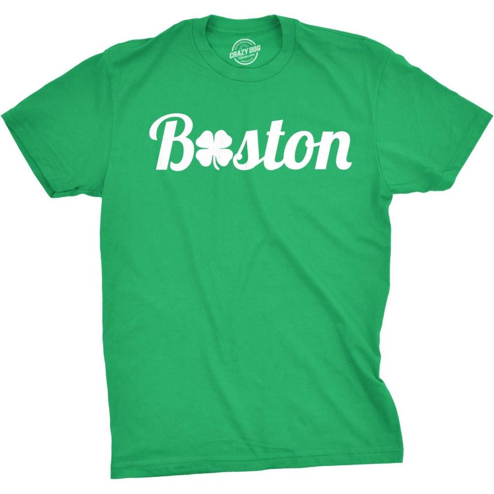 imageMens Boston Cool Lucky Clover T Shirt Funny Saint St Patricks Day Tee for GuysGreen