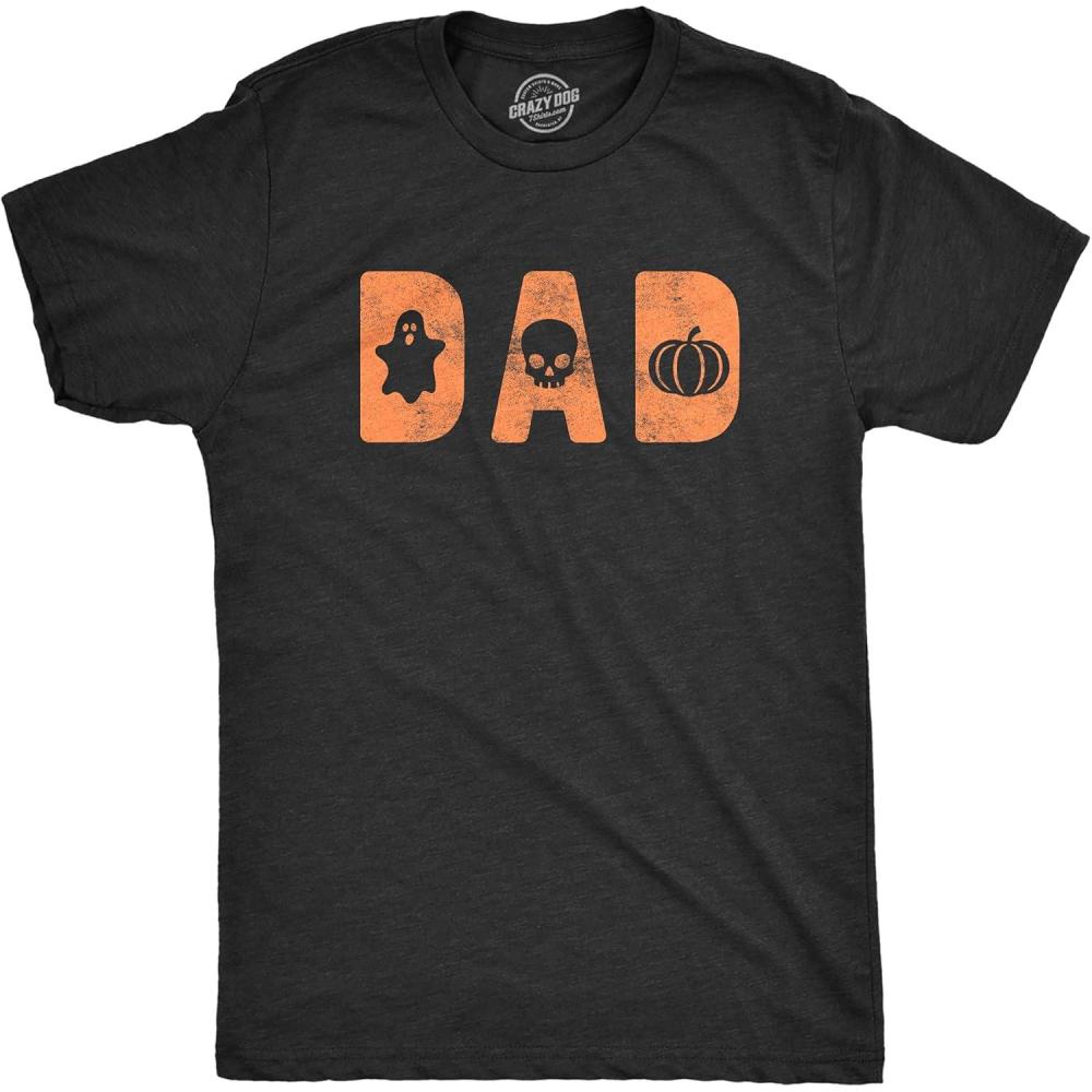 imageMens Dad Mom Papa Halloween Icons T Shirt Funny Spooky Trick Or Treat Graphic Novelty TeeHeather Black  Dad