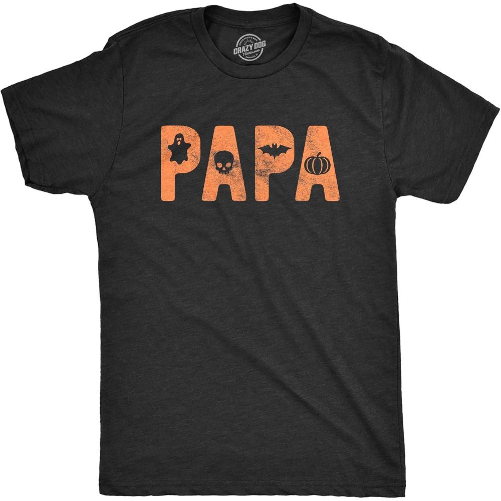 imageMens Dad Mom Papa Halloween Icons T Shirt Funny Spooky Trick Or Treat Graphic Novelty TeeHeather Black  Papa