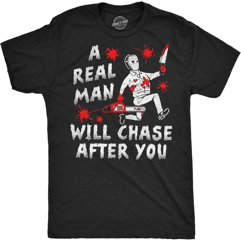 imageMens Funny T Shirts A Real Man Will Chase After You Sarcastic Killer Graphic Halloween Novelty Tee for Men