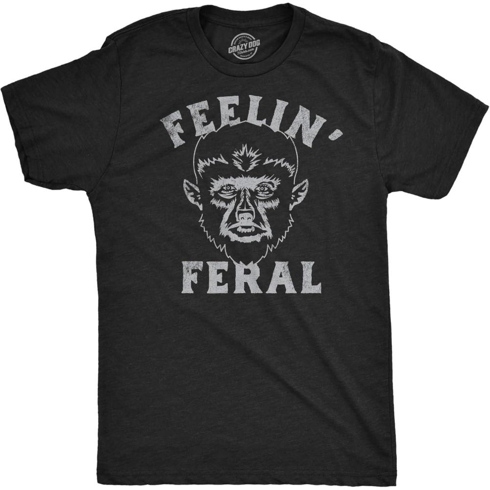 imageMens Funny T Shirts Feelin Feral Sarcastic Halloween Werewolf Graphic Tee for Men