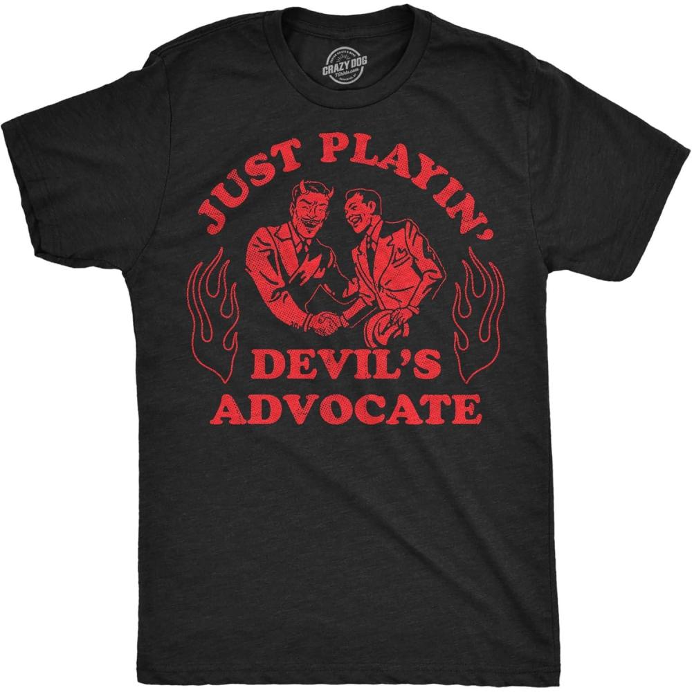 imageMens Funny T Shirts Just Playing Devils Advocate Sarcastic Satan Graphic Novelty Tee for Men