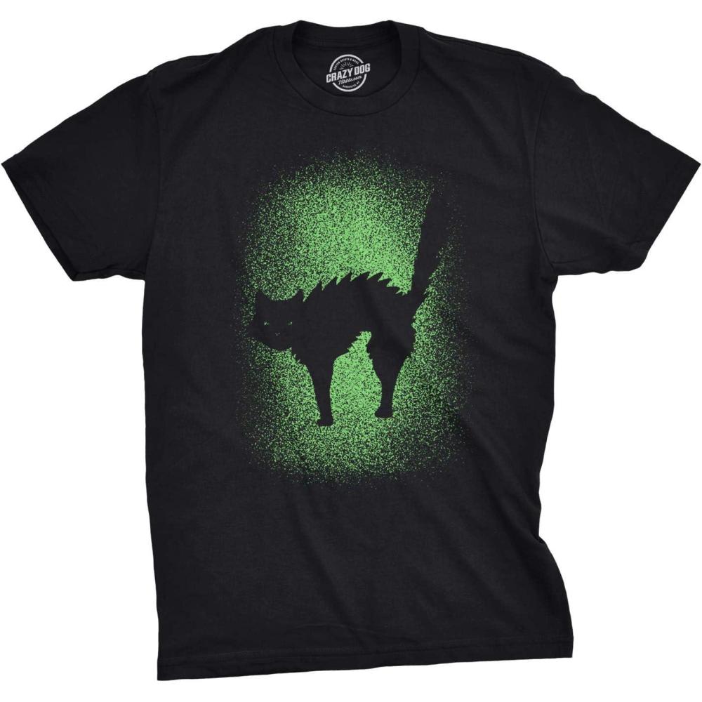 imageMens Glowing Cat T Shirt Glow in The Dark Cool Halloween Pet Lover TeeBlack