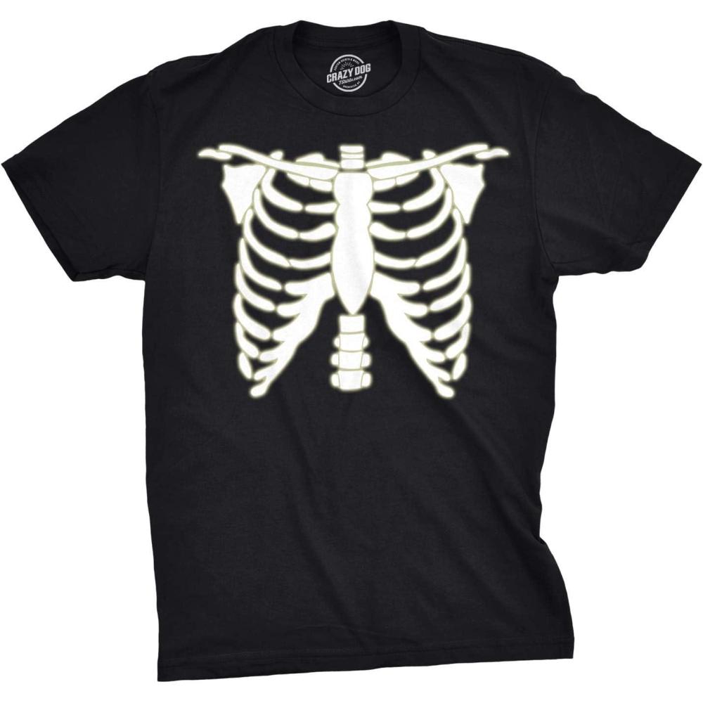imageMens Glowing Skeleton Rib Cage Cool Halloween Costume T Shirt Glow in The Dark TeeBlack