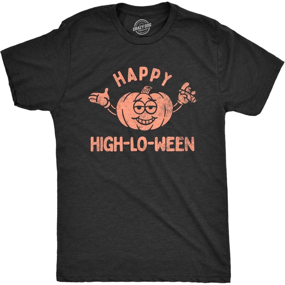 imageMens Happy High Lo Ween T Shirt Funny 420 Halloween Weed Smoking Spooky Season Lovers Tee for GuysHeather Black High