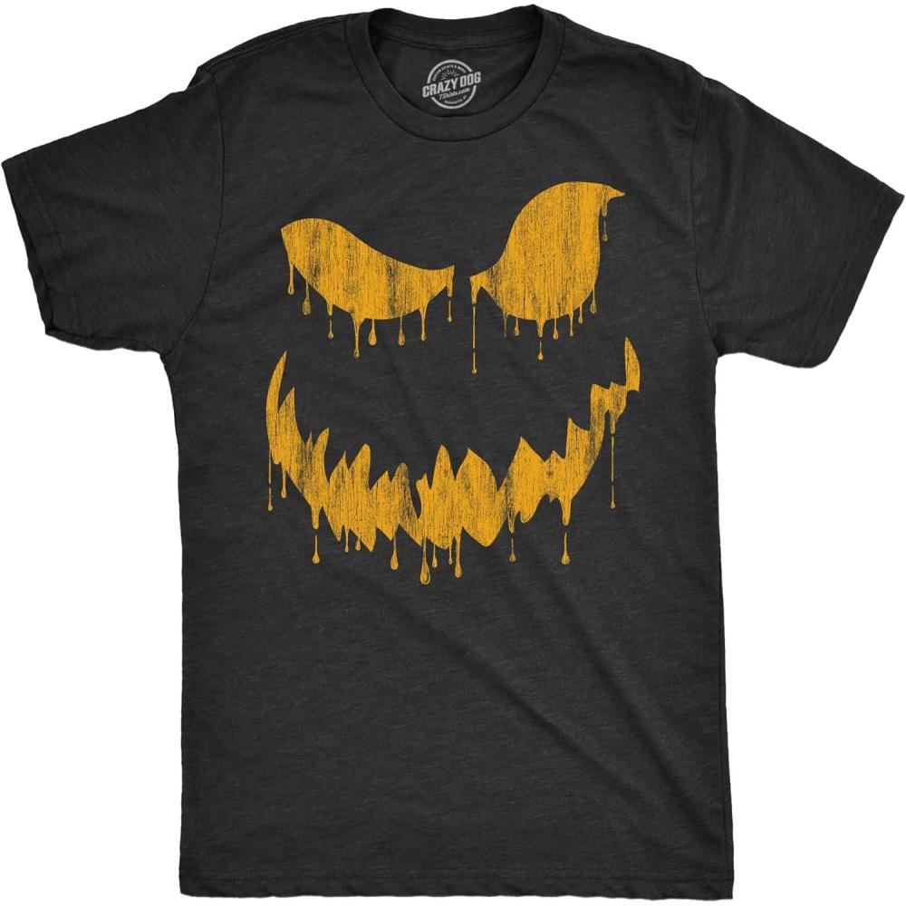 imageMens Happy Tooth Glowing Pumpkin Face Glow in The Dark Halloween TeeHeather Black Dan