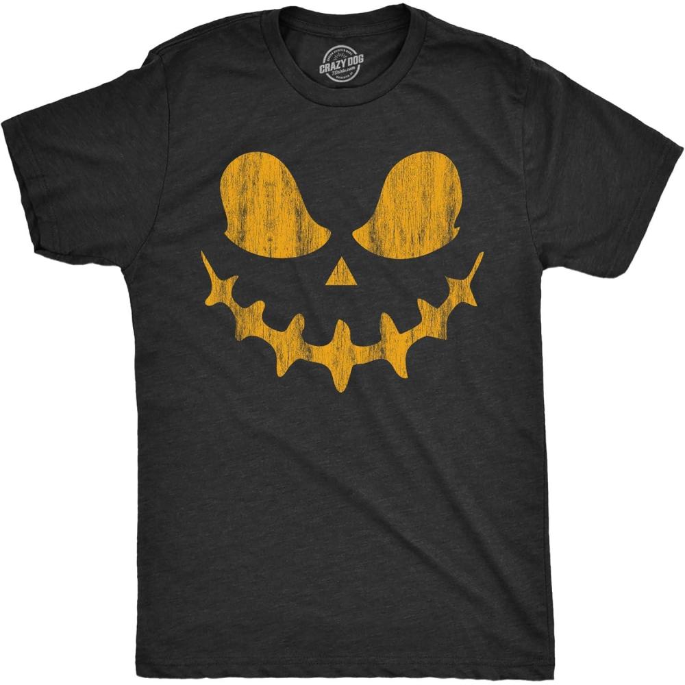 imageMens Happy Tooth Glowing Pumpkin Face Glow in The Dark Halloween TeeHeather Black Skeletal