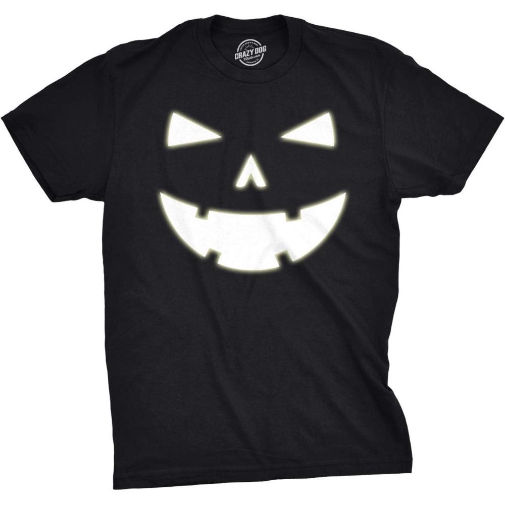 imageMens Happy Tooth Glowing Pumpkin Face Glow in The Dark Halloween TeeHeather Black Tooth Glow