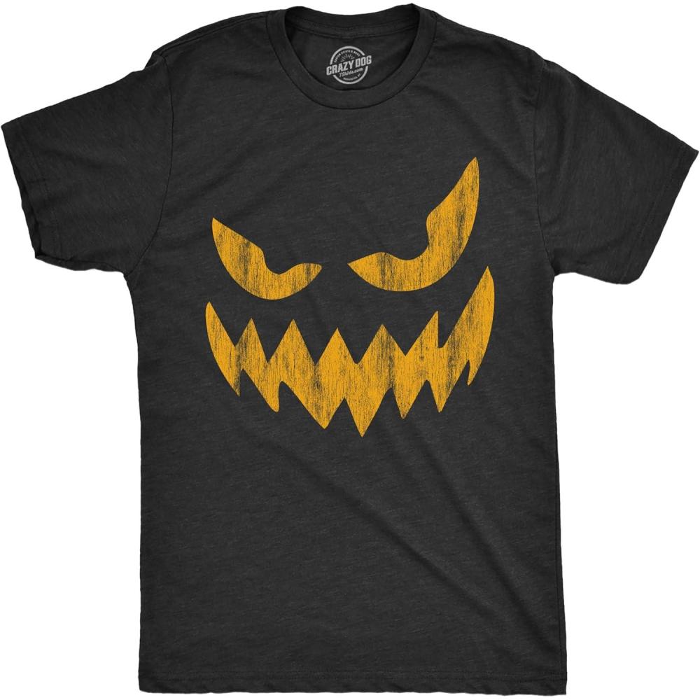 imageMens Happy Tooth Glowing Pumpkin Face Glow in The Dark Halloween TeeHeather Black Wayne