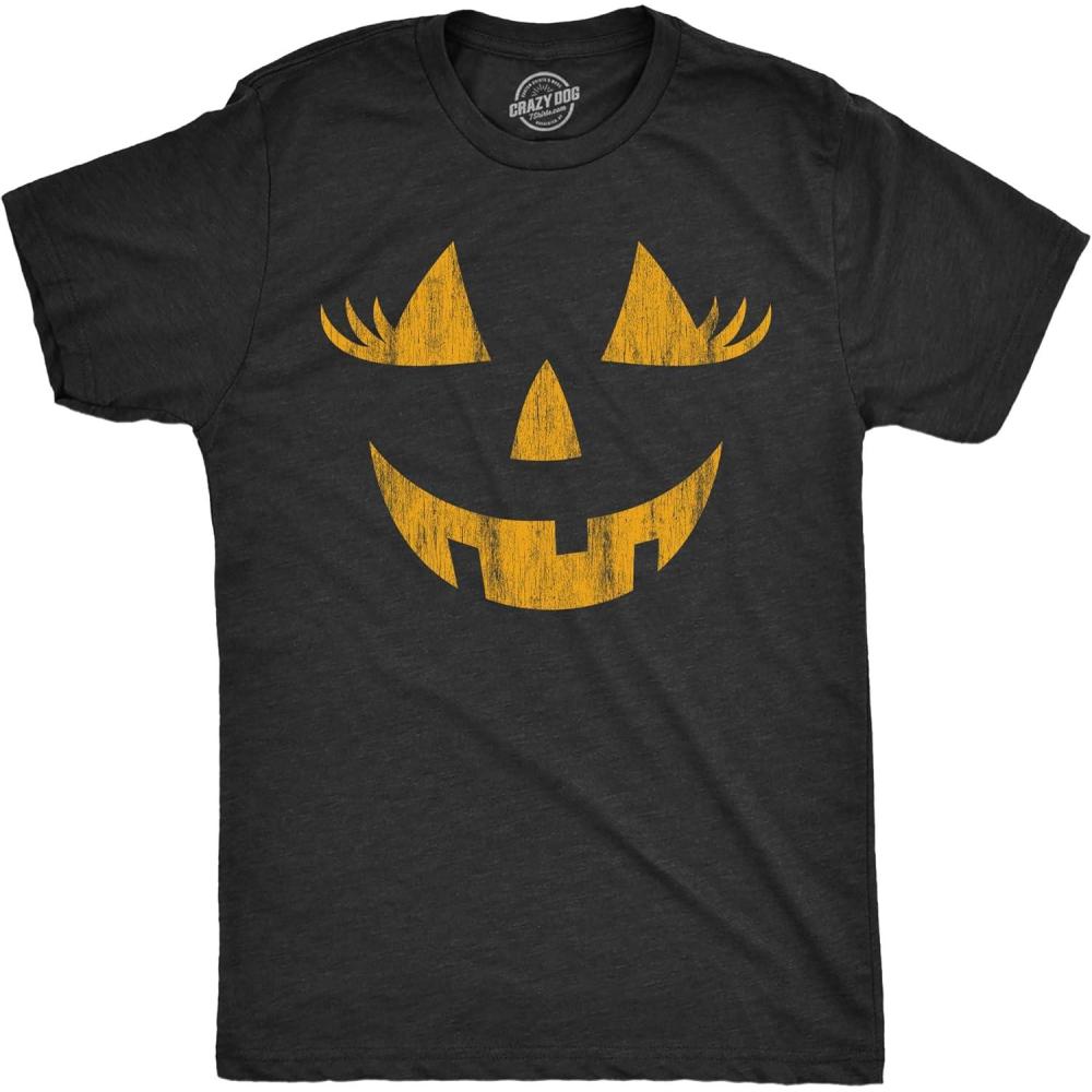 imageMens Happy Tooth Glowing Pumpkin Face Glow in The Dark Halloween TeeHeather Black Wendy