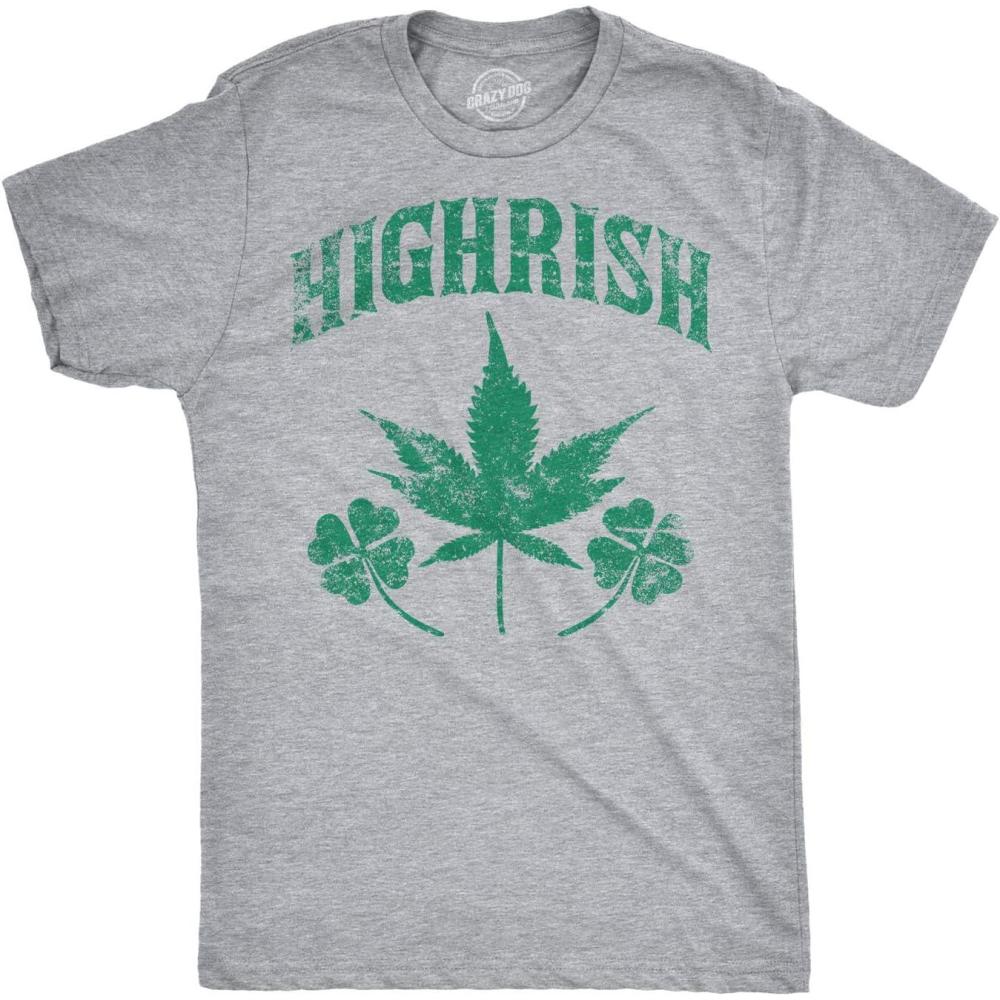 imageMens Highrish T Shirt Funny 420 High Irish Clover Sarcastic Saint Patricks DayLight Heather Grey
