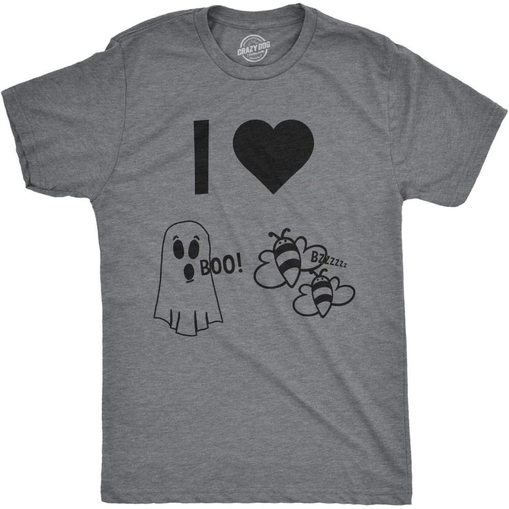 imageMens I Heart Boo Bees T Shirt Funny Halloween Ghost Tee for GuysDark Heather Grey