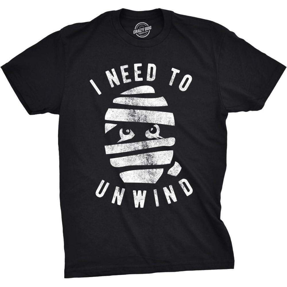 imageMens I Need to Unwind T Shirt Funny Mummy Halloween Tee for GuysBlack