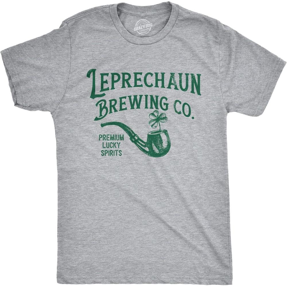imageMens Leprechaun Brewing Co Funny St Patricks Day T Shirt Drinking Tee for MenLight Heather Grey Brewing