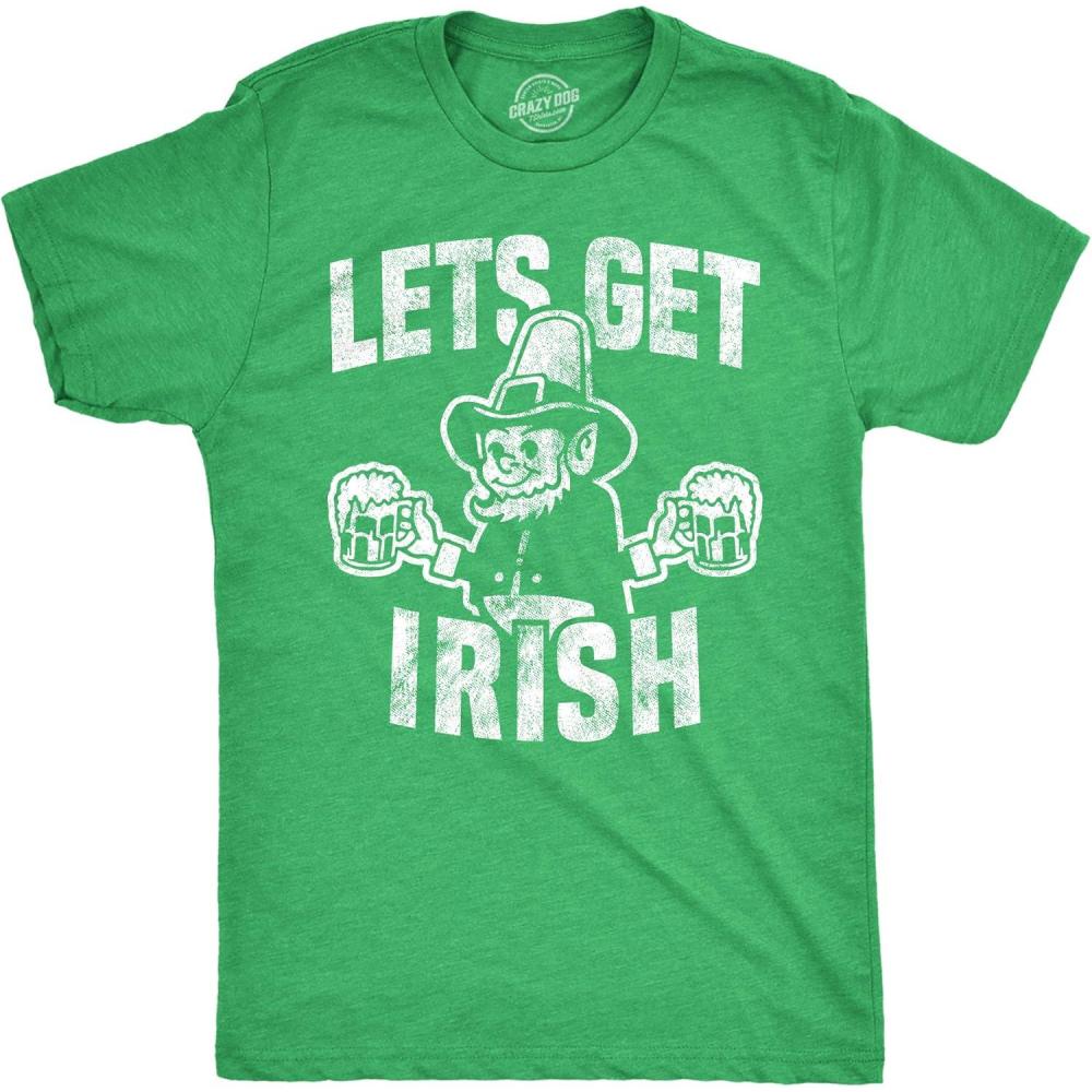 imageMens Lets Get Irish T Shirt Funny St Patricks Day Leprechaun Green Novelty TeeHeather Green Get Irish