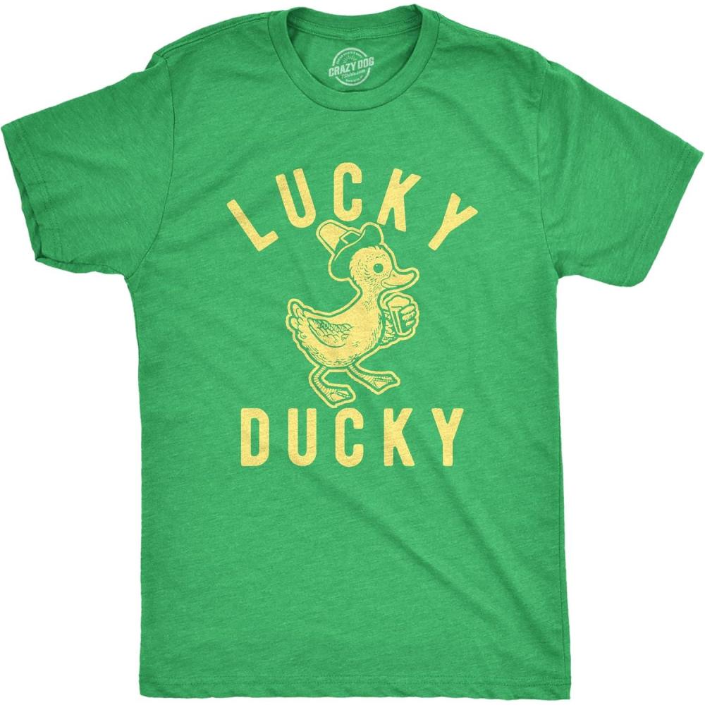 imageMens Lucky Ducky T Shirt Funny Saint Patricks Day Parade St Paddys Novelty Tee for GuysHeather Green