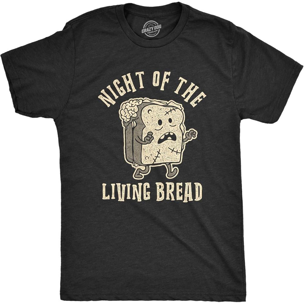 imageMens Night of The Living Bread T Shirt Funny Halloween Zombie Carbs Graphic TeeHeather Black