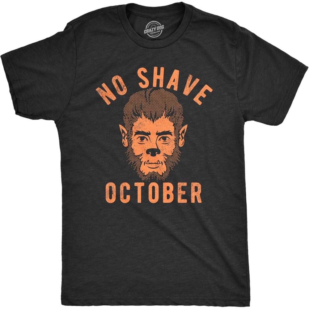 imageMens No Shave October T Shirt Funny Halloween Werewolf Beard Joke Tee for GuysHeather Black Shave