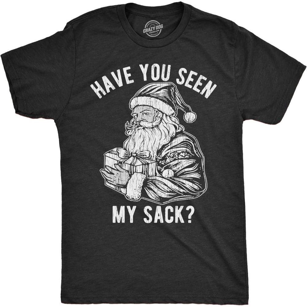 imageMens Santa T Shirts Funny Christmas Party St Nick Xmas Joke Tees for GuysHeather Black Seen My Sack