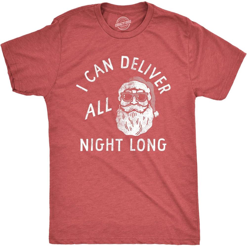 imageMens Santa T Shirts Funny Christmas Party St Nick Xmas Joke Tees for GuysHeather Red All Night Long