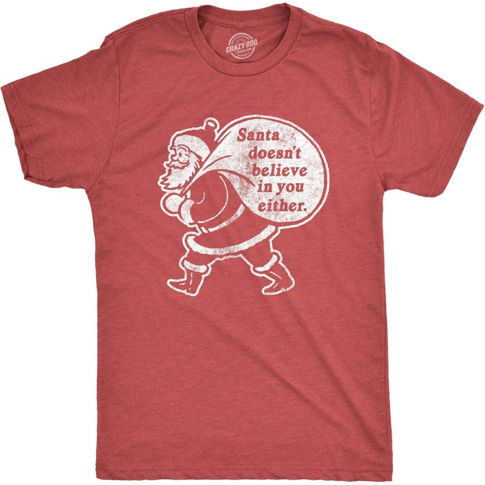imageMens Santa T Shirts Funny Christmas Party St Nick Xmas Joke Tees for GuysHeather Red  Believe in You